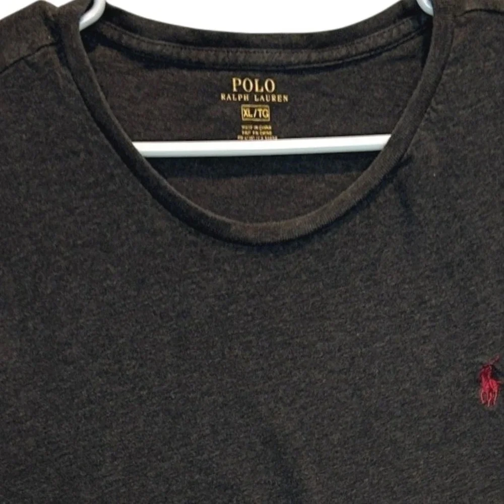 Polo Ralph Lauren T-Shirt Large Mens Charcoal Gray Heather Red Pony Logo Cotton